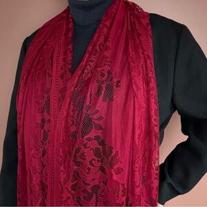 Vintage Red Lace Fringe Scarf